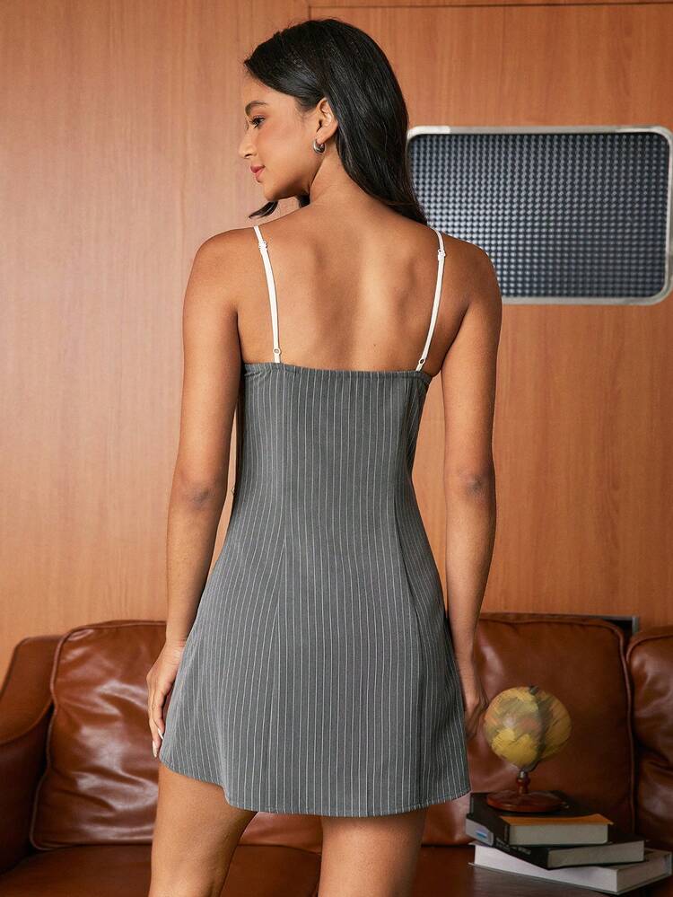 Women's Patchwork Lace Stripe Spaghetti Strap Dress