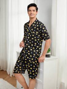 Men's Crown Pattern Short Sleeve Homewear Set - Black - View 1