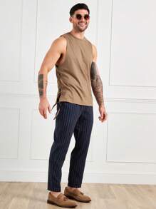 F21 Forever 21 X Men's Spring And Summer Vacation Side Cross Strap Khaki Tank Top For Summer - Brown - View 5