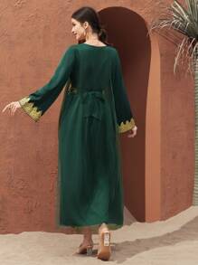 Al Najma Của phụ nữ Chi tiết thêu Tay áo chuông Váy Ả Rập - Màu xanh lá cây đậm - Xem 7