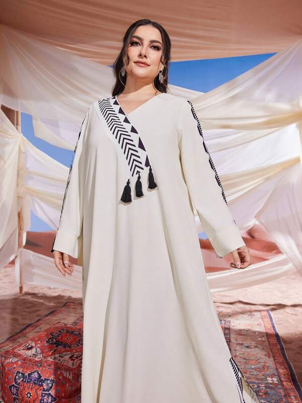 Al Najma Plus Geo Print Tassel Detail Jalabiya Dress