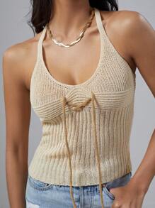 Flirla Top De Tejer De Espalda Al Aire Con Corbata Para Mujeres