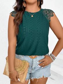 SHEIN Frenchy Plus Size Women's Lace Patchwork Back Tie T-Shirt