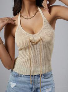 Flirla Top De Tejer De Espalda Al Aire Con Corbata Para Mujeres