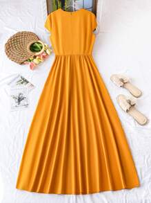 SHEIN Belle Women's Solid Color Wrap Style Waist-Cinched Dress - Yellow - View 2