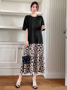 DAZY Women's Spotted Print Ruffle Hem Dress Sundress Cheetah Print,Fall Clothes Leopard Print - Black - View 1