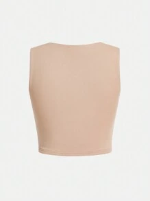 SHEIN Teen Girl's Elegant Solid Color Tank Top For Summer - Apricot - View 2