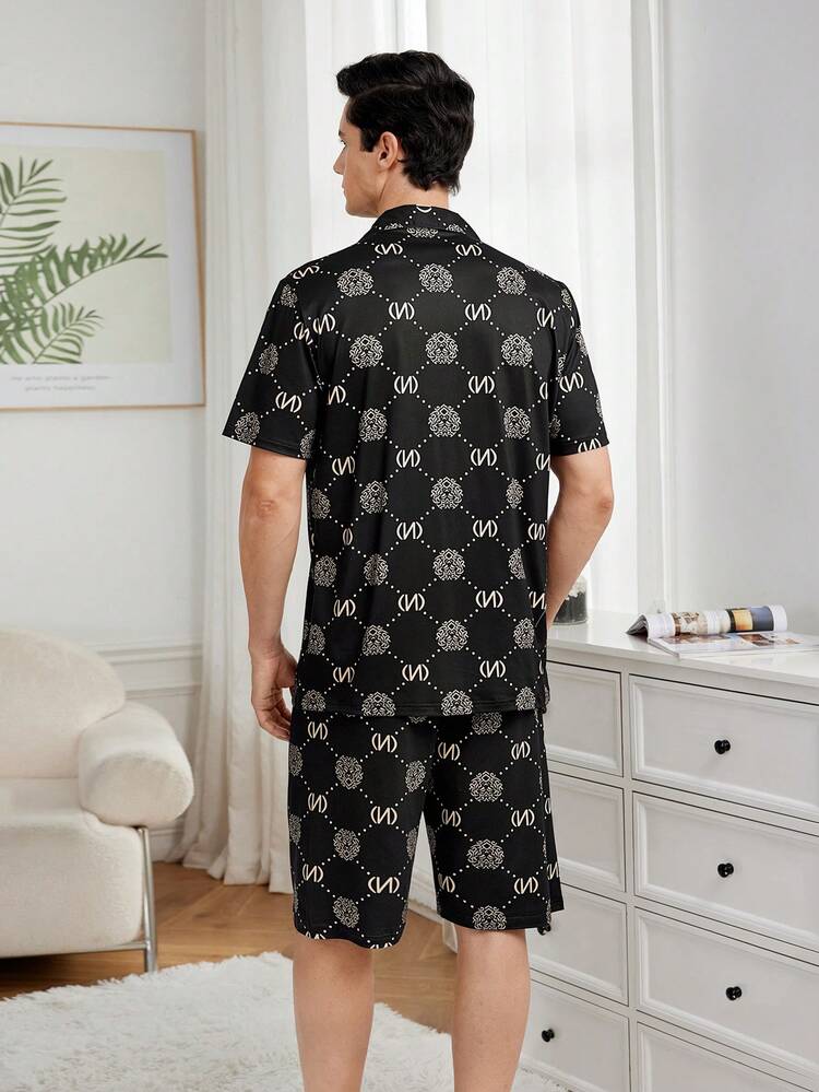 Men's Short Sleeve Printed Top And Shorts Homewear Set