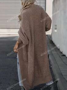 Women's Drop Shoulder Long Sleeve Double Pocket Long Knitted Cardigan