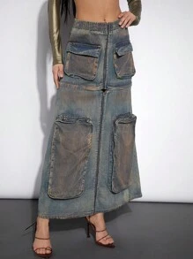 Denimoi Women's Denim Tooling Pocket Skirt - Multicolor - View 1