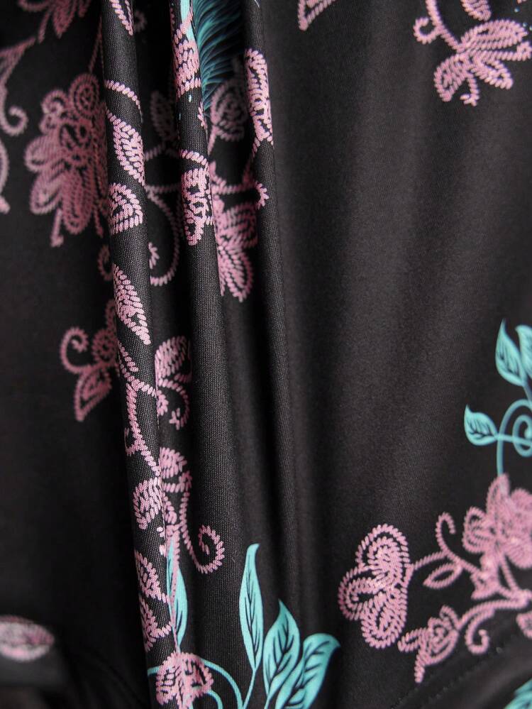 Men's Floral Print Short-Sleeved Tops, Shorts, Home Wear Set