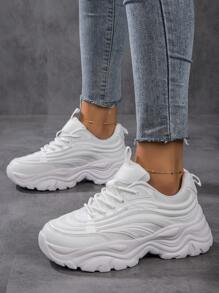 Sporty Front Chunky Sneakers For Women,Everyday Collection Women's Fashionable White Women Shoes Thick-Soled Colorblock Graphic Lace-Up Women Platform Shoes Lightweight Breathable Women's Athletic Shoes Outdoor Sports Shoes For Women Tennis Shoes