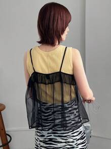 FRIFUL Áo ba lỗ lưới trong suốt buộc dây dành cho nữ Áo ba lỗ Babydoll - màu đen - Xem 7