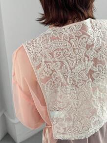 FRIFUL 女士对比色蕾丝网眼衬衫，透明