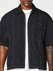 SUMWON Boxy Fit Zip Through Shirt With Patch Pocket