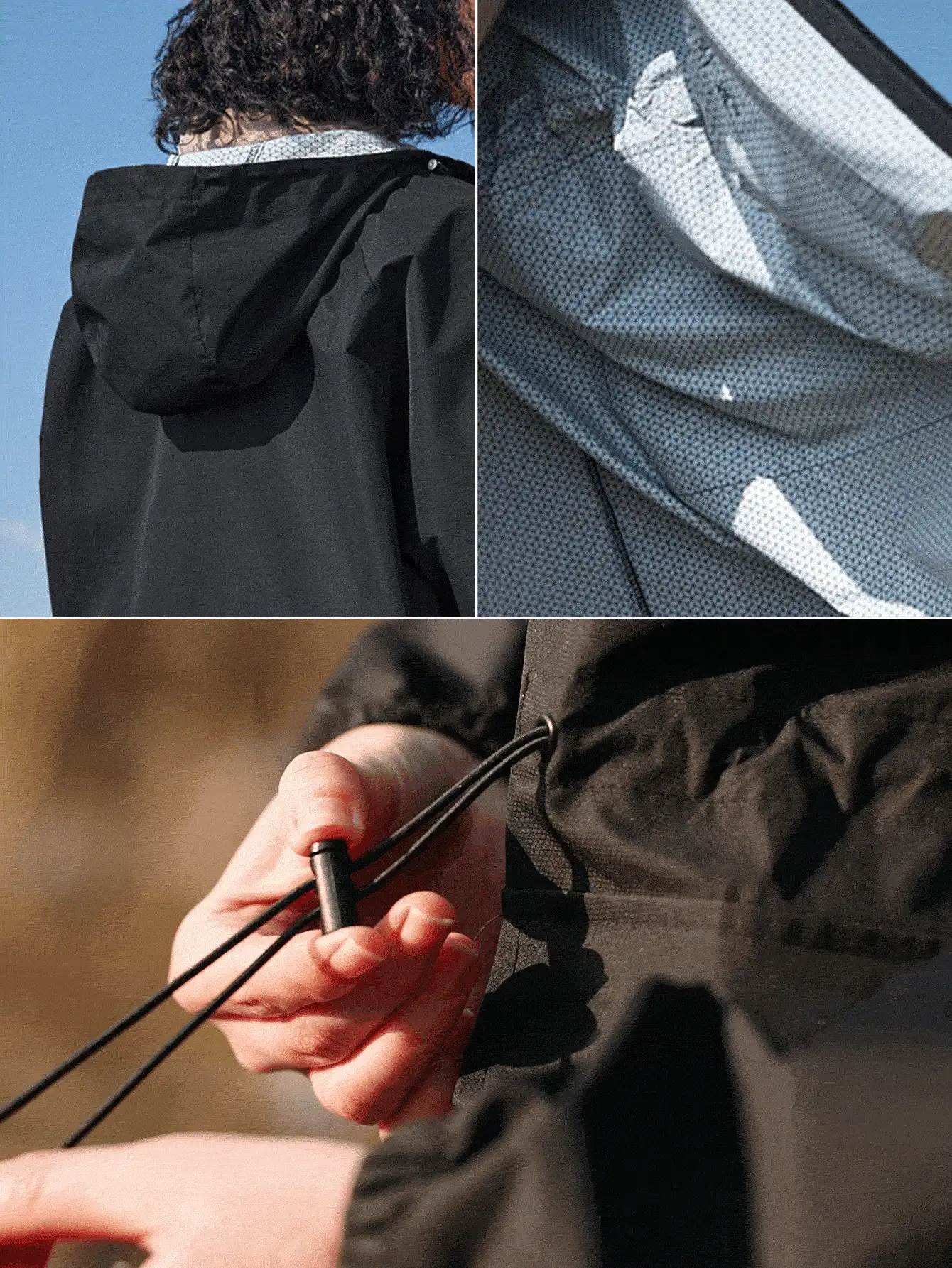 In My Nature Women's Long Sleeve Drawstring Waist Outdoor Raincoat - Black - View 8