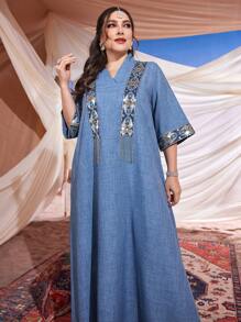 Al Najma 大尺碼女式幾何亮片阿拉伯服裝 - 彩色 - 查看 4