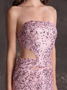 Anewsta Vestido rosa com recortes e paetês, sexy, para o verão - Preto - Visão 7