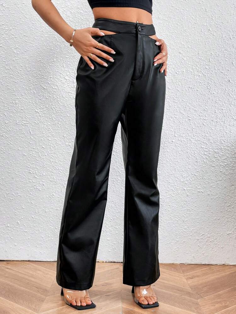 Women's Solid Color High Waist Cut Out Pants Fall Cloth For Women