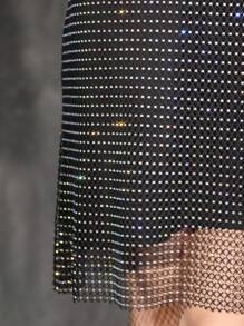 Zolique 網紗和鑽石裝飾優雅連衣裙 - 黑色 - 查看 6