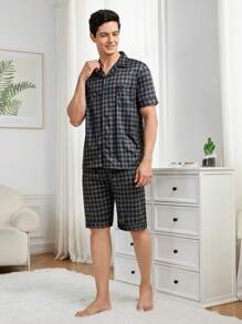 Men's Short Sleeve Diamond Pattern Pajama Set