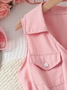 SHEIN 1pc Tween Girls' Pink Sleeveless Casual Dress - Pink - View 5