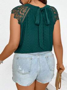 SHEIN Frenchy Plus Size Women's Lace Patchwork Back Tie T-Shirt