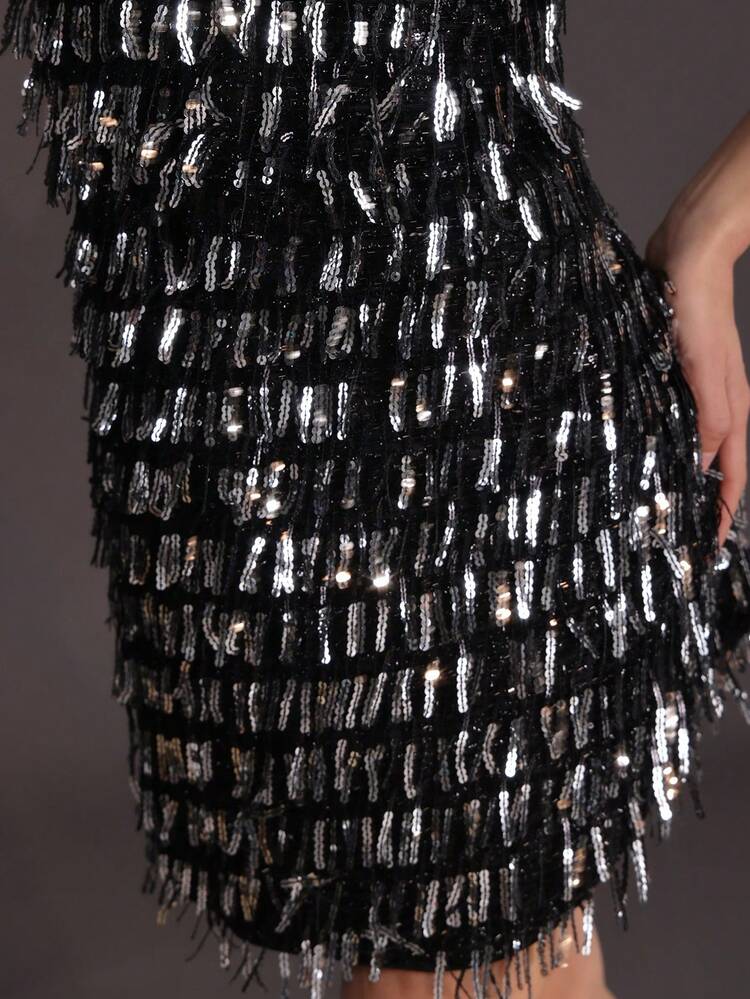 Sexy Cami Fringe & Beaded Bodycon Dress