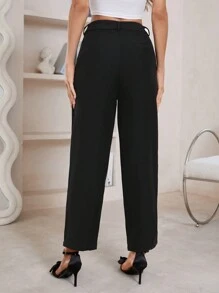 Aveloria Women's Solid Color Pleated Tapered Suit Pants - Black - View 2