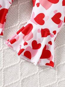 SHEIN 2pcs/Set Baby Girls' Casual & Elegant Heart Printed Jumpsuit, Suitable For Valentine'S Day - Multicolor - View 4