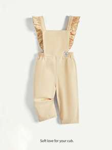 Baby Girl Ruffled Square Neck Patched Suspenders Jumpsuit - Apricot - View 6