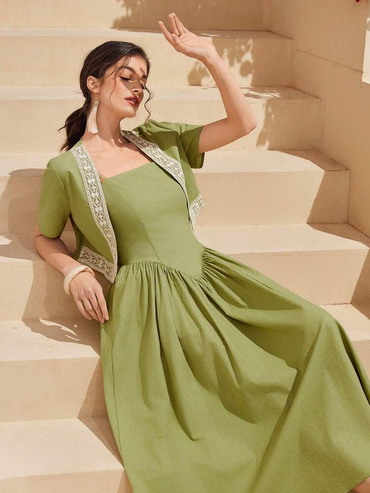 Women's Weave Strap Splicing Top And Solid Color Dress Two-Piece Set 2 Piece Set