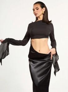 MUSERA Vestido maxi de gasa con mangas drapeadas, sexy, de ocasión, estilo grunge punk