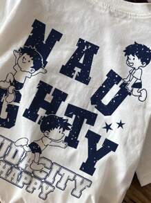 SHEIN Leap Crew Young Boy's Casual Cartoon Graphic Round Neck Short Sleeve T-Shirt, Suitable For Summer - White - View 4