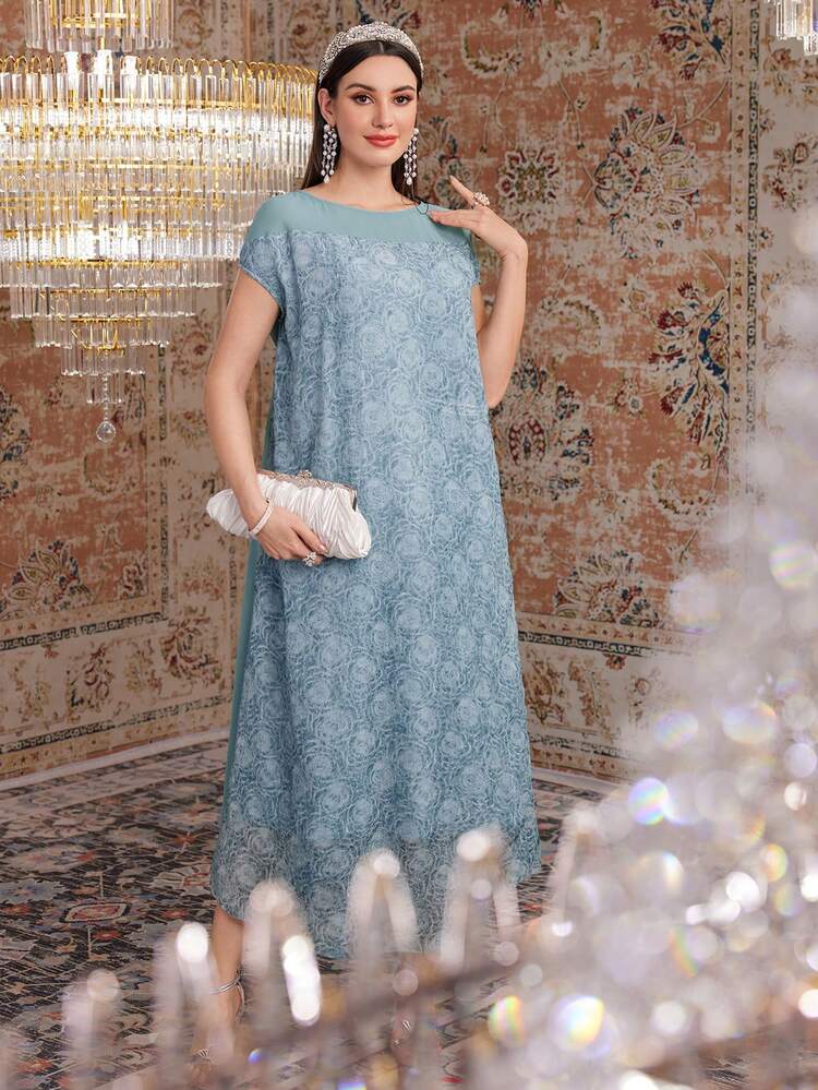 Ladies' Floral Print Batwing Sleeve Dress Long Evening Dresses