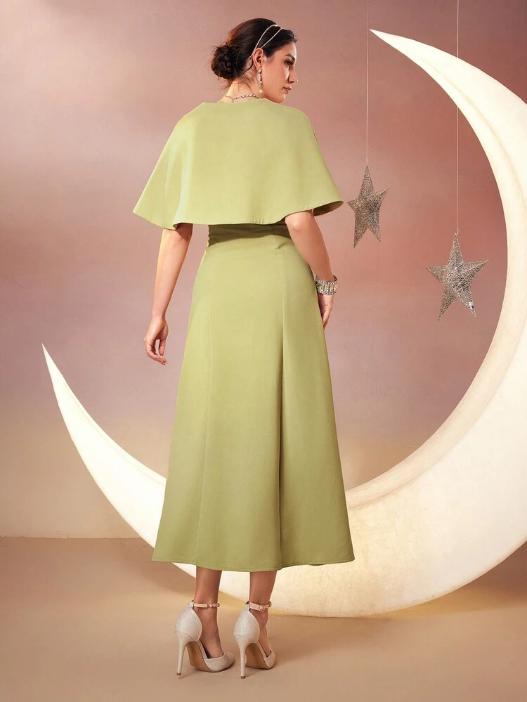 Women's Double Breasted Cape Dress Long Evening Dresses