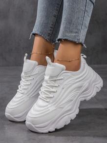 Sporty Front Chunky Sneakers For Women,Everyday Collection Women's Fashionable White Women Shoes Thick-Soled Colorblock Graphic Lace-Up Women Platform Shoes Lightweight Breathable Women's Athletic Shoes Outdoor Sports Shoes For Women Tennis Shoes