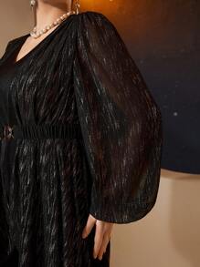 Modelyn 大码闪光拼布灯笼袖连衣裙长款晚礼服 - 黑色 - 查看 10