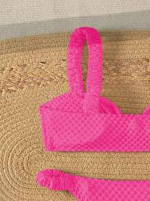 SHEIN Swim Conjunto de bikini separado con textura y volantes para damas, para verano y playa - Rosa Fucsia - Ver 4