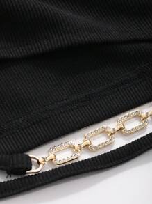 DAZY 修身短袖T恤，钻石扣和镂空设计，夏季，短款上衣，女士