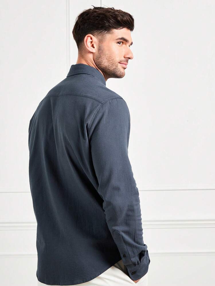 Men's Fitted Navy Long Sleeve Casual Shirt