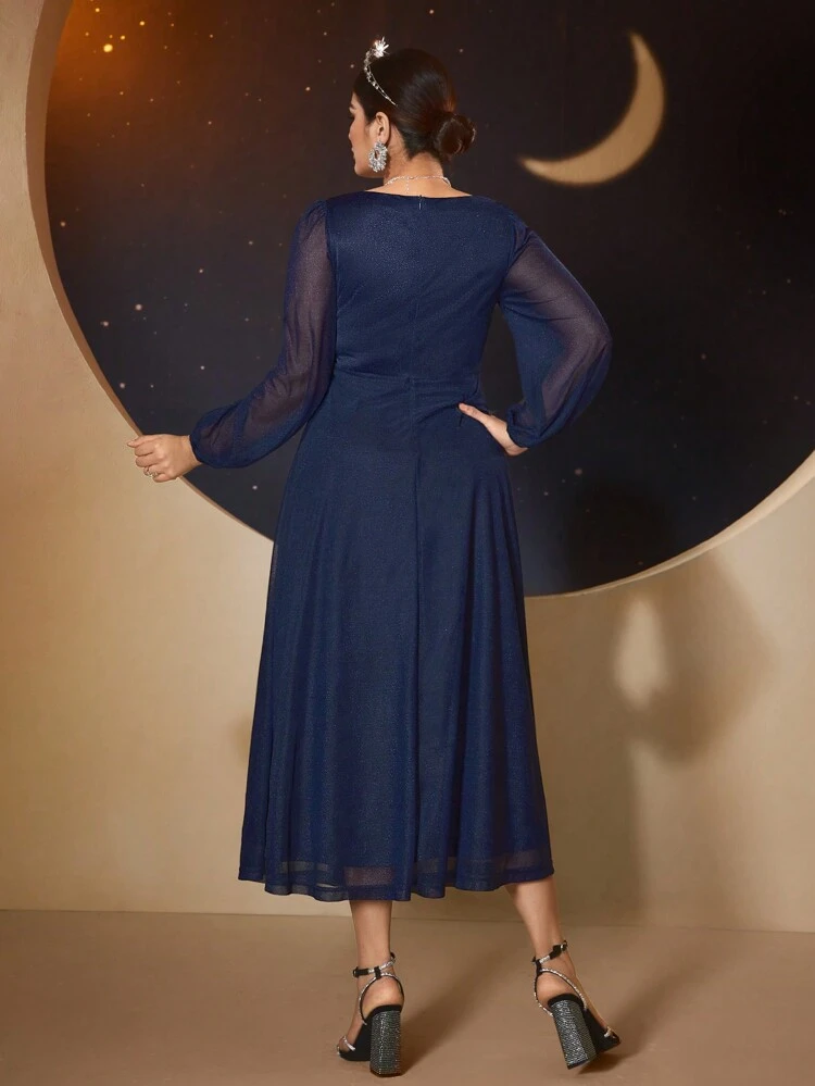 Plus Size Women's Lantern Sleeve Square Neckline Dress Long Evening Dresses