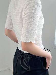 FRIFUL 女士修身紋理萵苣邊t卹 - 米色 - 查看 2