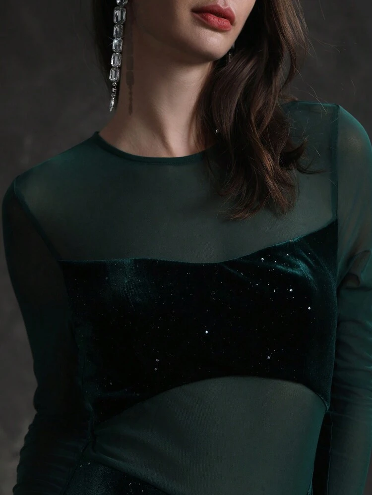 Mesh Contrast Split Dress