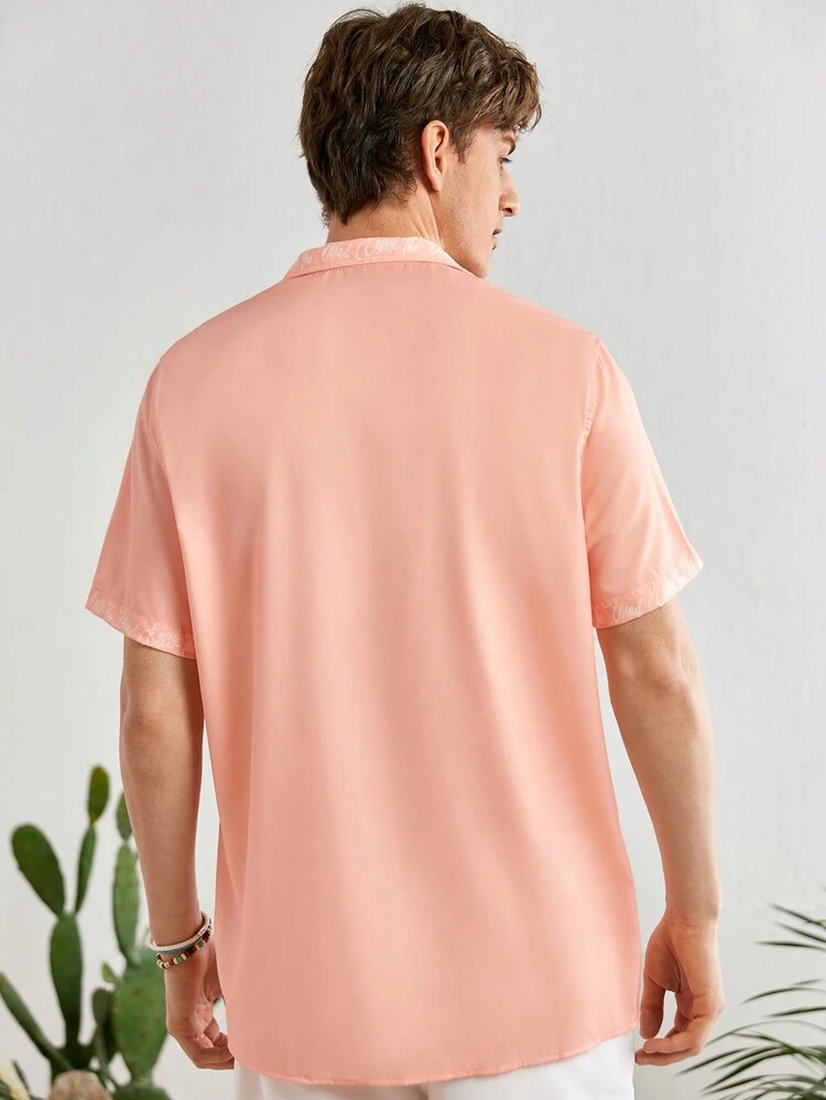 Men'S Cartoon Character & Slogan Printed Casual Short Sleeve Shirt