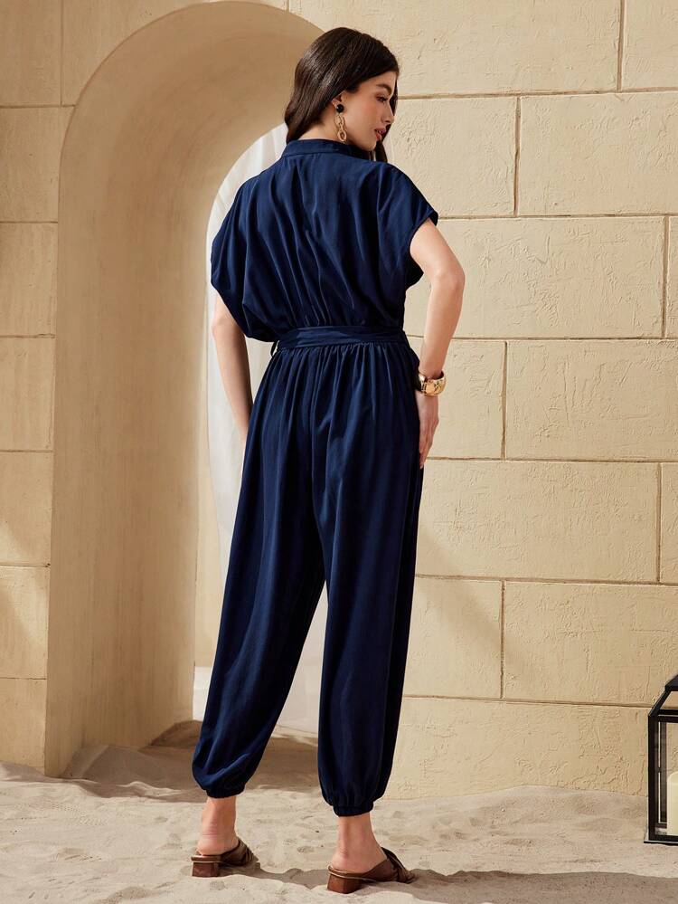 Women's Batwing Sleeve Notched Collar Jumpsuit