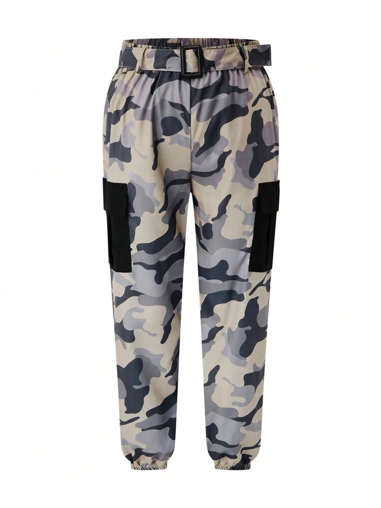Plus Size Women's Camouflage Cargo Pants With Multiple Pockets And Adjustable Cuffs Fall Cloth For Women