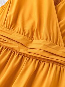 SHEIN Belle Women's Solid Color Wrap Style Waist-Cinched Dress - Yellow - View 5