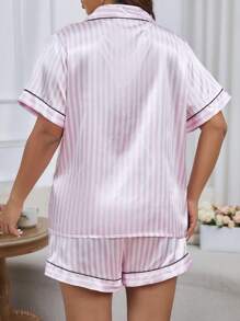 Màu hồng & Trắng Sọc Ngắn tay Áo Và Quần short Trang phục mặc nhà Bộ Với Bowknot Chi tiết Túi - Màu Hồng baby - Xem 2