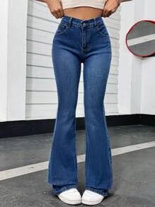 SHEIN EZwear Women's Flared Flared Jeans - Medium Wash - View 4